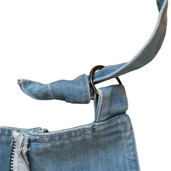 Light wash overalls dungarees size XS tie up strap zip back bootcut flare - Picture 11 of 15